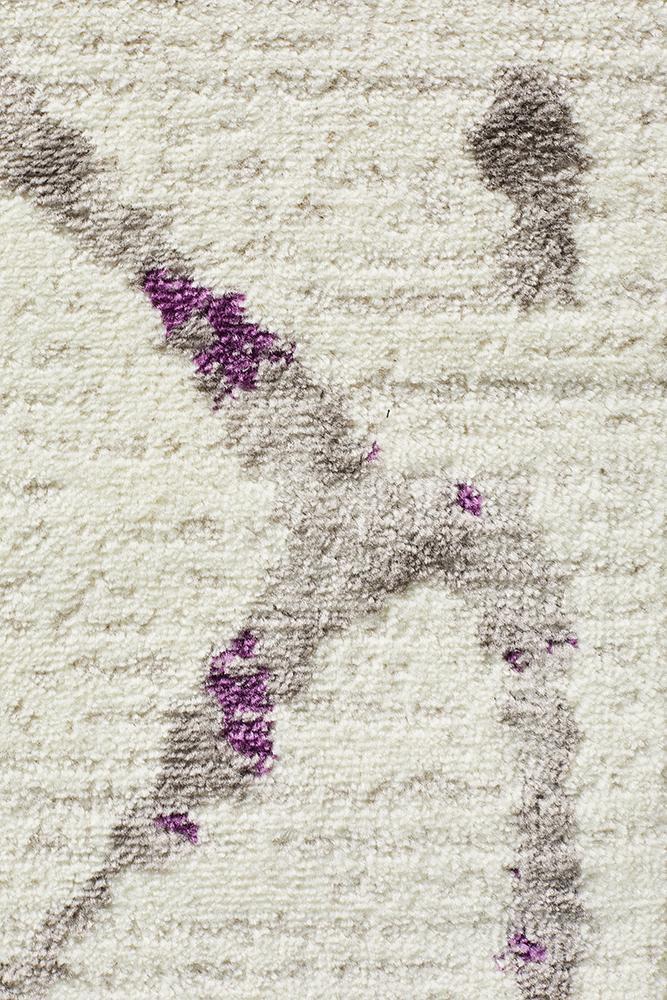 Kendall Contemporary Diamond Rug White Purple Grey