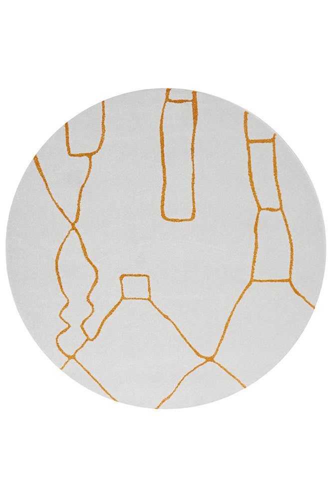 Amy White Gold Round Rug