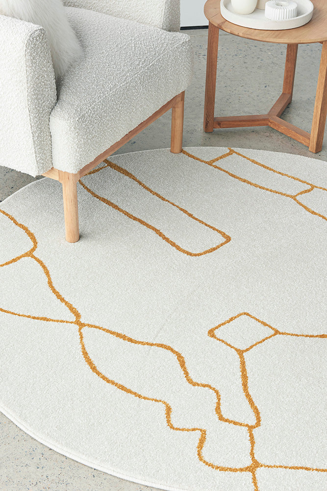Amy White Gold Round Rug