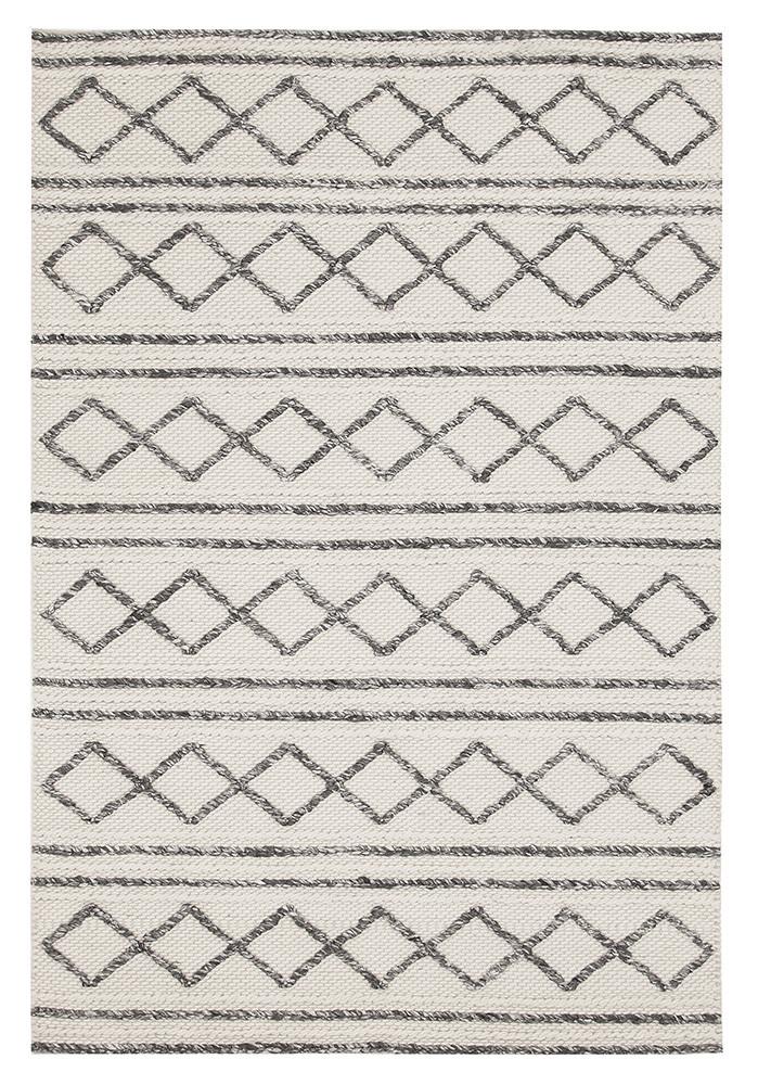 Milly Textured Woollen Rectangle Rug White Grey