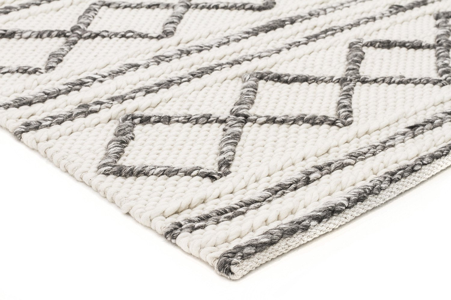 Milly Textured Woollen Rectangle Rug White Grey