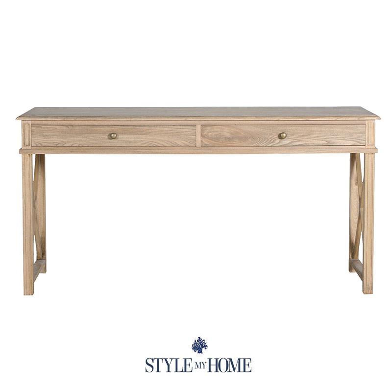 Oak HAMPTONS DESK WITH classic cross legs with shaker carving. 2 DRAWERS. Style My Home Australia